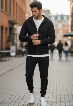 Trening barbati slim fit negru  Pantaloni + Hanorac 5032 imagine