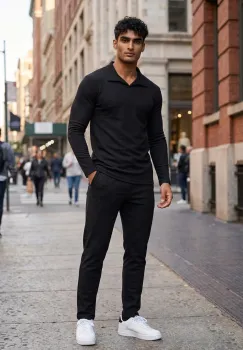 Trening barbati slim fit negru Pantaloni + Hanorac 7500 imagine