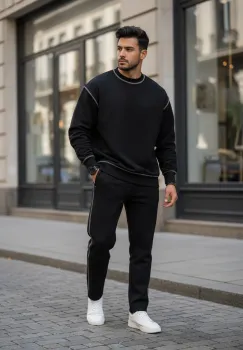 Trening barbati slim fit negru Pantaloni + Hanorac K008 imagine