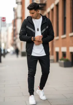 Trening barbati slim fit negru  Pantaloni + Hanorac RM09 imagine