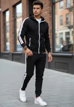 Trening barbati slim fit negru  Pantaloni + Hanorac RM111 imagine