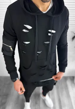 Trening barbati slim fit negru Pantaloni + Hanorac T12932 I8-3 imagine