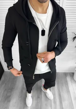 Trening barbati slim fit negru Pantaloni + Hanorac T12933 I11-1.2.3 imagine