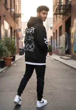 Trening barbati slim fit negru  Pantaloni + Hanorac  vatuit  RM57 imagine