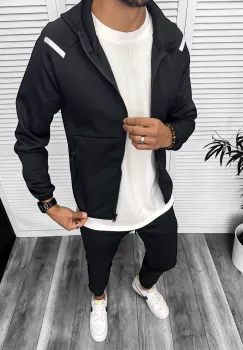 Trening barbati slim fit Pantaloni + Hanorac negru 13348 95-4 imagine