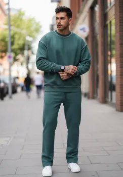 Trening barbati slim fit verde Pantaloni + Hanorac K008 imagine