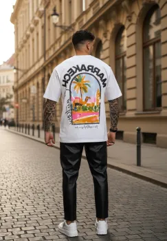 Tricou barbati alb cu imprimeu  oversize 1858 D3-1.3 imagine