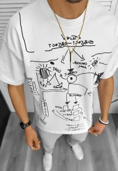 Tricou barbati alb  cu imprimeu  oversize Y181 22A-4.3 imagine