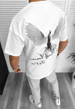 Tricou barbati alb  cu imprimeu pe spate  oversize Y248 24-3.2 imagine