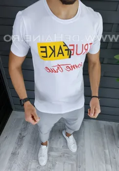 Tricou barbati alb CU MIC DEFECT slim fit ZR DEF1122 imagine