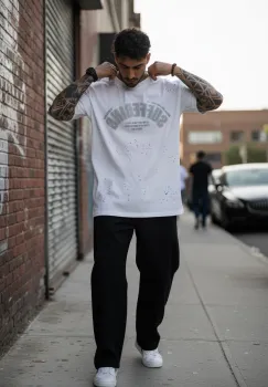 Tricou barbati  alb  oversize  premium Y188 imagine