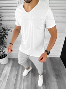Tricou barbati alb slim fit B9947 K4 imagine