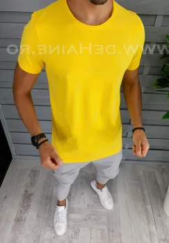 Tricou barbati galben slim fit DEFB1386 cu mic defect P19-1.2 imagine