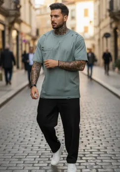 Tricou barbati  gri degrade  oversize  premium Y003 imagine