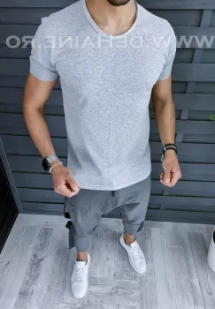 Tricou barbati gri slim fit ZR A9942 N1-6.1 imagine