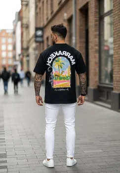Tricou barbati negru cu imprimeu  oversize 1858 D3-1.3 imagine