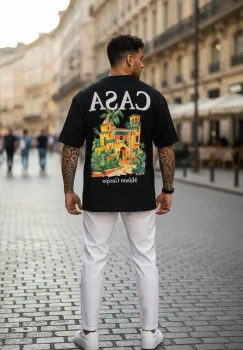 Tricou barbati negru cu imprimeu  oversize 335 D3-2.4 imagine