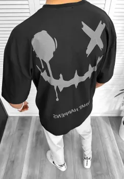 Tricou barbati negru  cu imprimeu pe spate  oversize 11815 D3-3.4 imagine