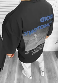 Tricou barbati negru  cu imprimeu pe spate  oversize 11819  O1-2.3 imagine
