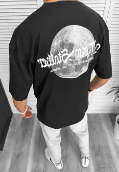Tricou barbati negru  cu imprimeu pe spate  oversize 11821 O1-3.2 imagine
