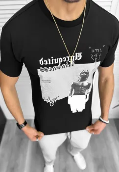 Tricou barbati negru  cu imprimeu  slim  Y205 22A-5.3 imagine