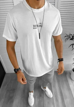 Tricou barbati slim fit alb 12957 imagine