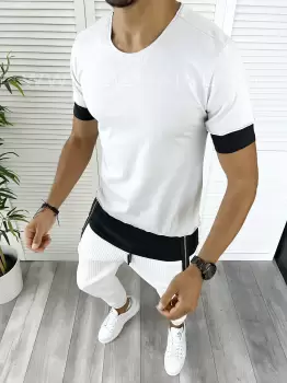 Tricou barbati slim fit alb B9394 imagine