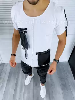 Tricou barbati slim fit albi B5679 P2.5.1 imagine