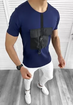 Tricou barbati slim fit bleumarin B1975 V5-4.1 imagine