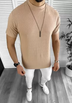 Tricou barbati slim fit crem 12466 imagine