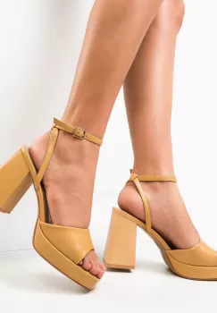 Sandale cu toc Flaviana Camel imagine