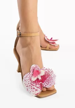 Sandale cu toc Orchidee Bej imagine
