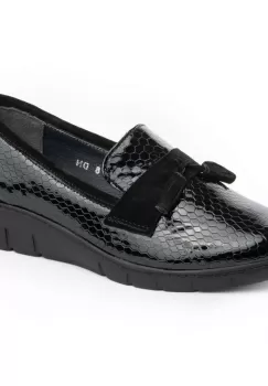Pantofi piele naturala 1137 negru-lac-croco imagine