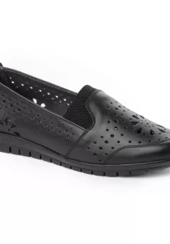Pantofi piele naturala 1143 negru perforat imagine