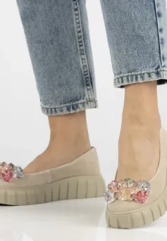 Pantofi piele naturala 4682 bej imagine