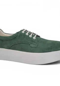 Pantofi piele naturala 606 verde velur imagine