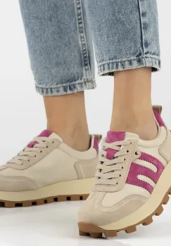Pantofi piele naturala 6743 bej-roz imagine