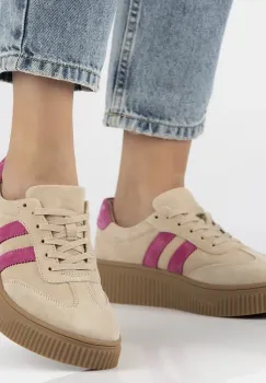 Pantofi piele naturala 6776 bej-roz imagine