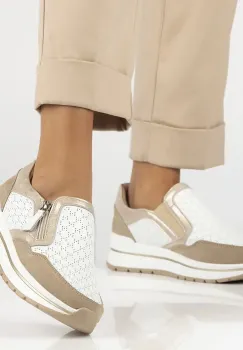 Pantofi piele naturala 6777 alb-bej imagine