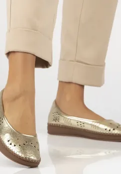 Pantofi piele naturala 6831 auriu imagine