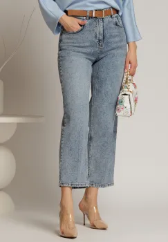 Blugi dama albastri croi mom fit cu talie inalta imagine