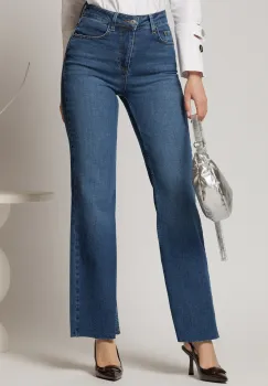 Blugi dama albastri cu croi evazat imagine