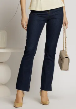Blugi dama bleumarin cu croi evazat si decupaj la baza imagine