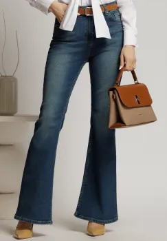 Blugi dama bleumarin evazati din denim cu talie inalta imagine