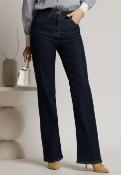 Blugi dama evazati bleumarin inchis cu talie inalta imagine