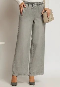 Blugi gri casual cu croi larg si snur in talie imagine