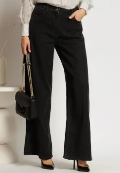 Blugi negri cu croi larg si elastic in talie imagine