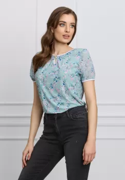 Bluza Adina verde mint cu floricele roz imagine