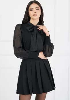 Bluza Antonia neagra cu maneci din voal cu insertii din fir lurex imagine