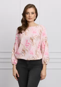 Bluza Aria bej cu imprimeuri roz imagine
